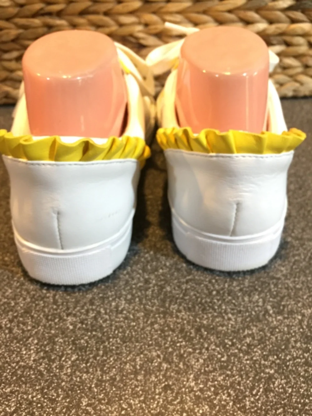 Talbots White and Yellow Leather Ruffle-Back Sneakers